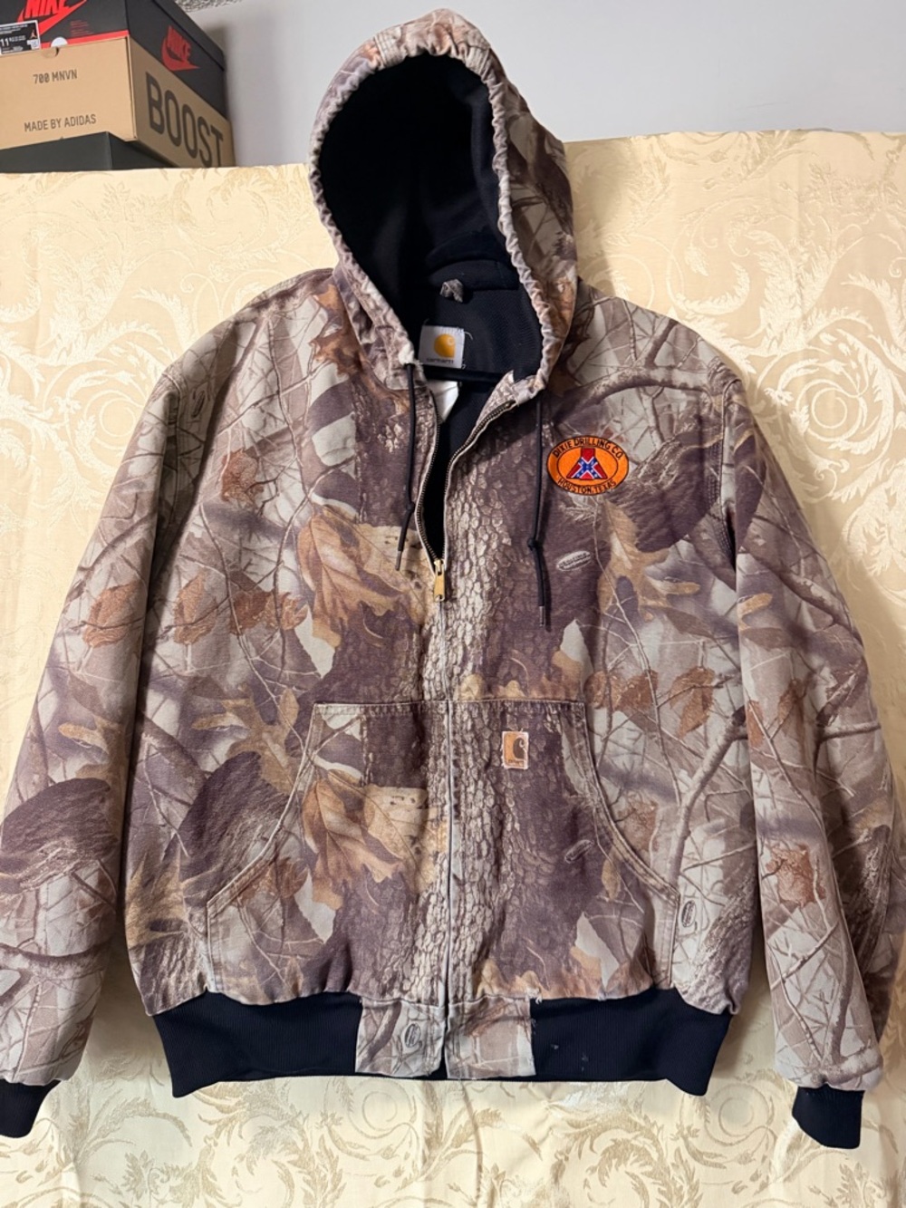 Carhartt Boys' Realtree-Style Brown Camo Hooded Puffer Jacket